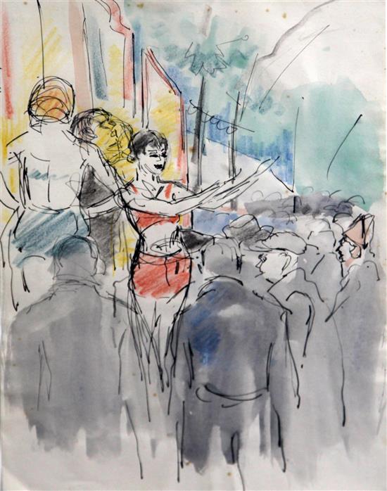 Clifford Hall (1904-1973) Acrobats and crowd, Hampstead,